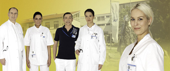 Personal des UKH aus unterschiedlichen Berufsgruppen (Imagebroschüre Titelbild)